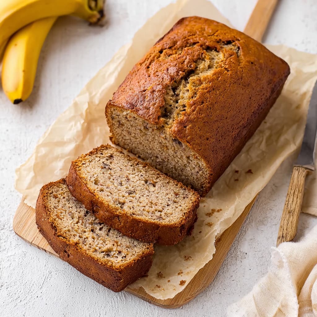 high-protein-banana-bread-loaf-sliced-with-bananas