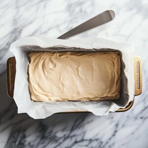 Folding dry ingredients into banana bread batter until smooth