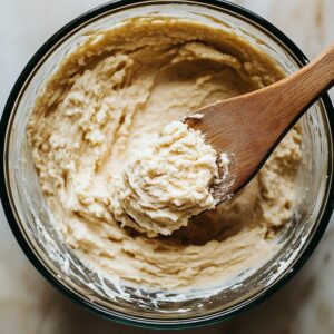 Combining oat flour, protein powder, and spices for muffin batter.