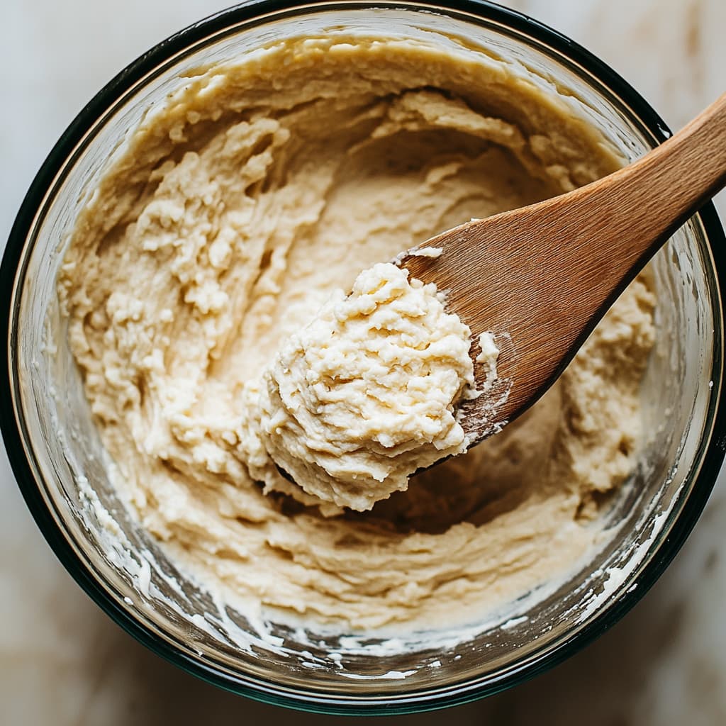 Combining oat flour, protein powder, and spices for muffin batter.

