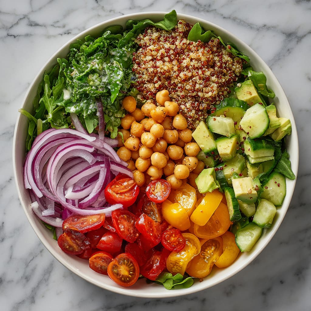 Summer salad ingredients in a bowl