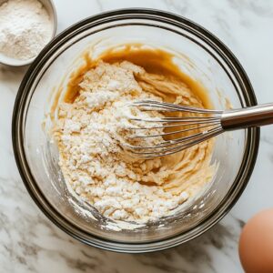 Mixing wet and dry ingredients to form protein bar batter.