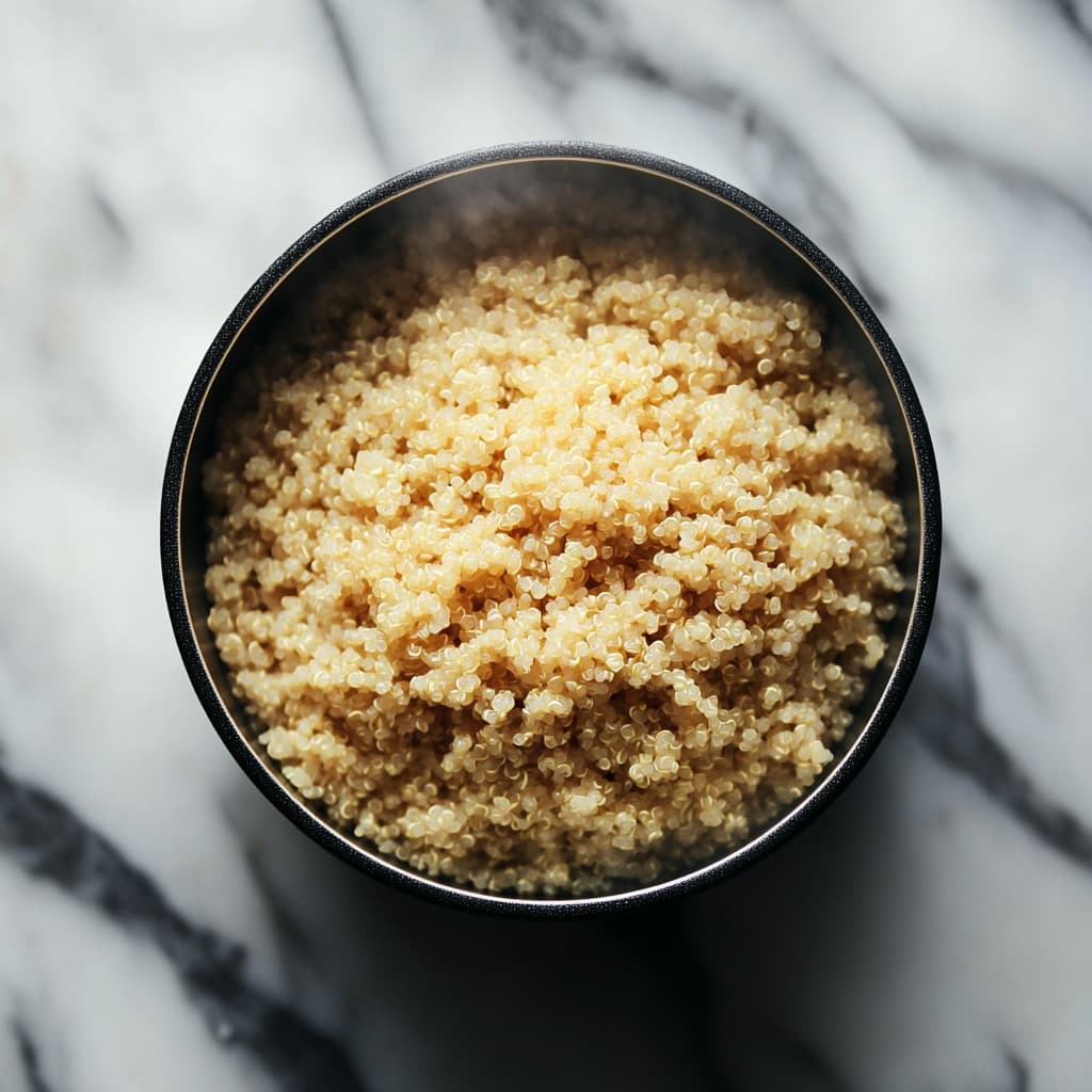 Fluffed quinoa in a saucepan after cooking.