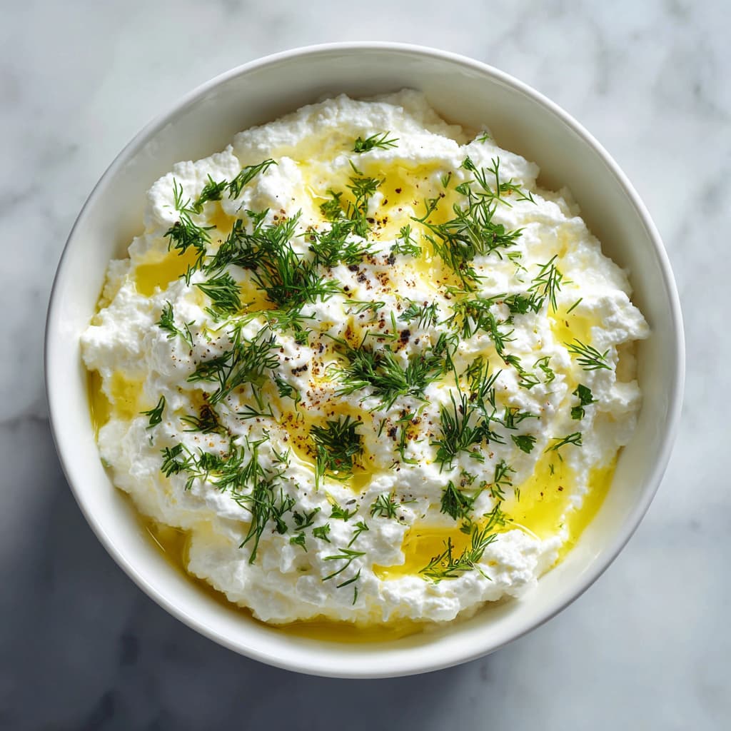 Mixing cottage cheese with lemon and dill for high protein cucumber salad