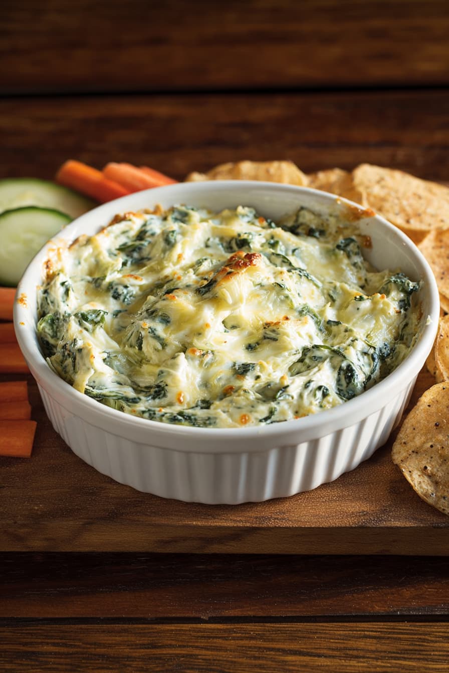 Healthy spinach artichoke dip with Greek yogurt served with fresh vegetables