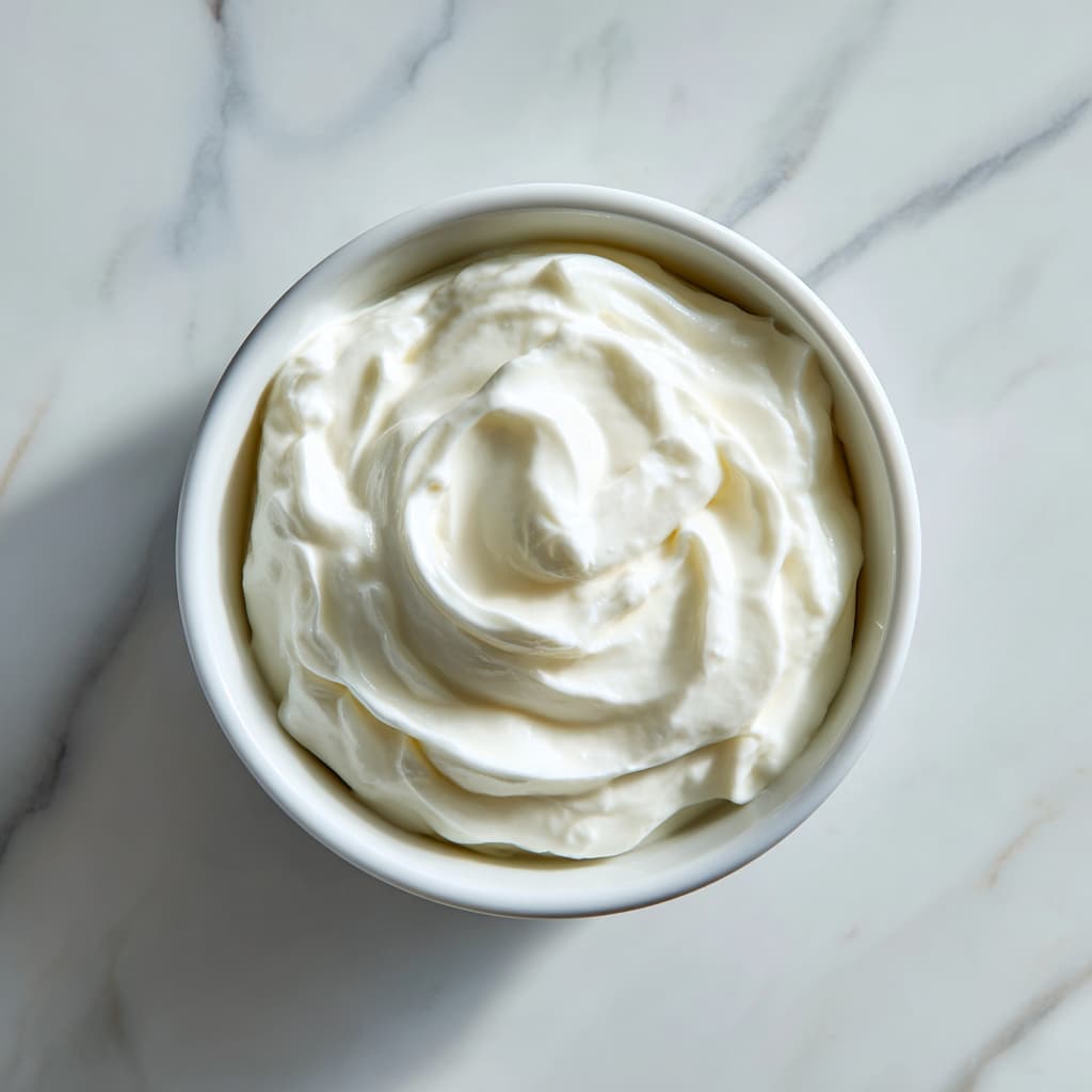 Plain Greek yogurt in a white bowl ready for making a protein bowl