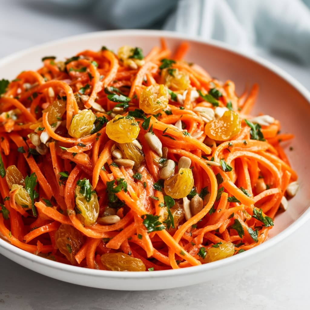 healthy carrot salad with raisins on a plate