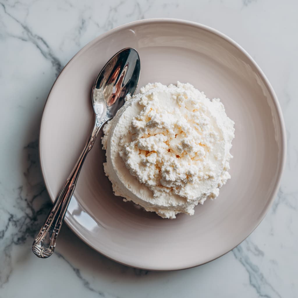 ow-fat cottage cheese in the center of a bowl, ready for salad assembly.