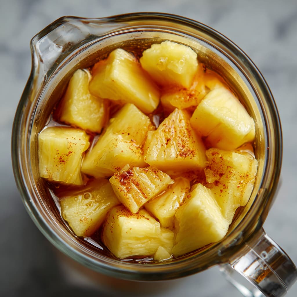 Ingredients for pineapple stir-fry sauce in a blender jar.