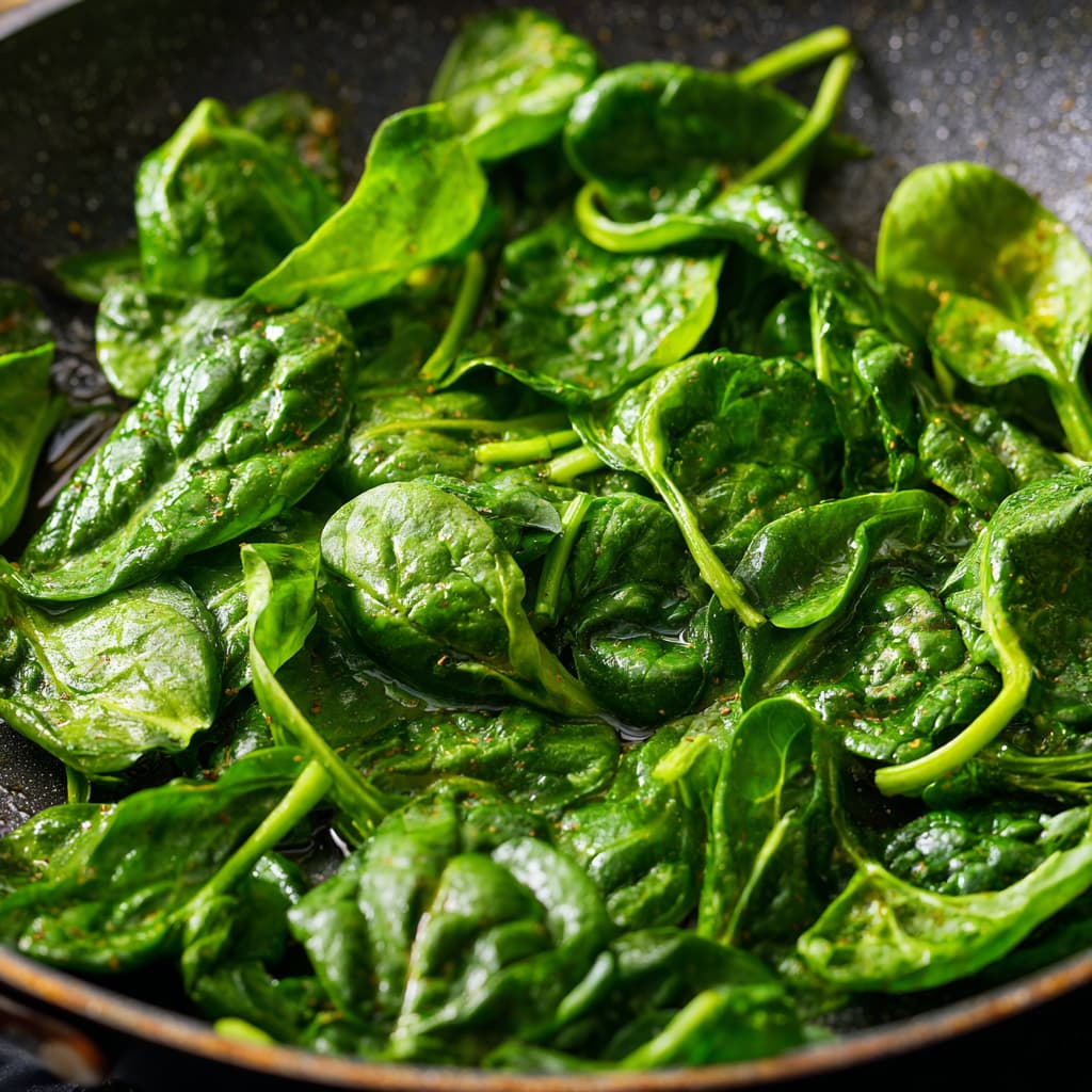 Lightly sautéed spinach for a savory cottage cheese egg bowl