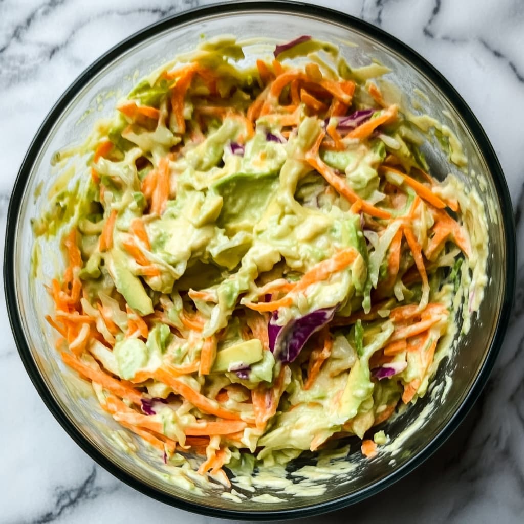 avocado slaw in a glas bowl