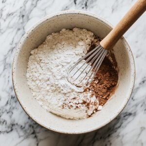Mixing bowl with flour and spices being whisked together
