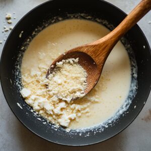 Healthy parmesan garlic sauce made with broth, milk, Greek yogurt, and cheese.