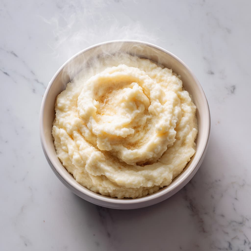 Blending cauliflower into a smooth, creamy mash.