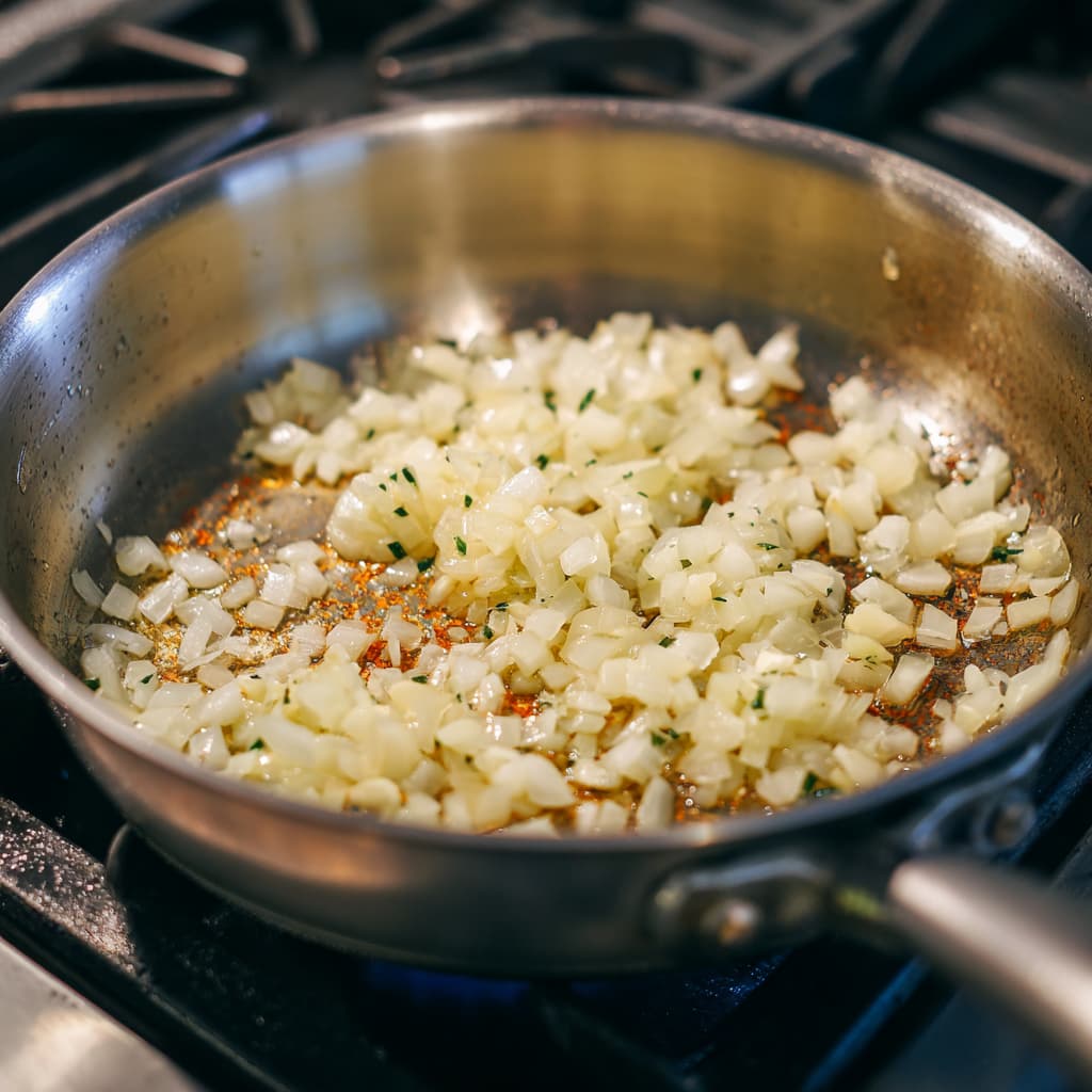 Onions and garlic sautéing in olive oil