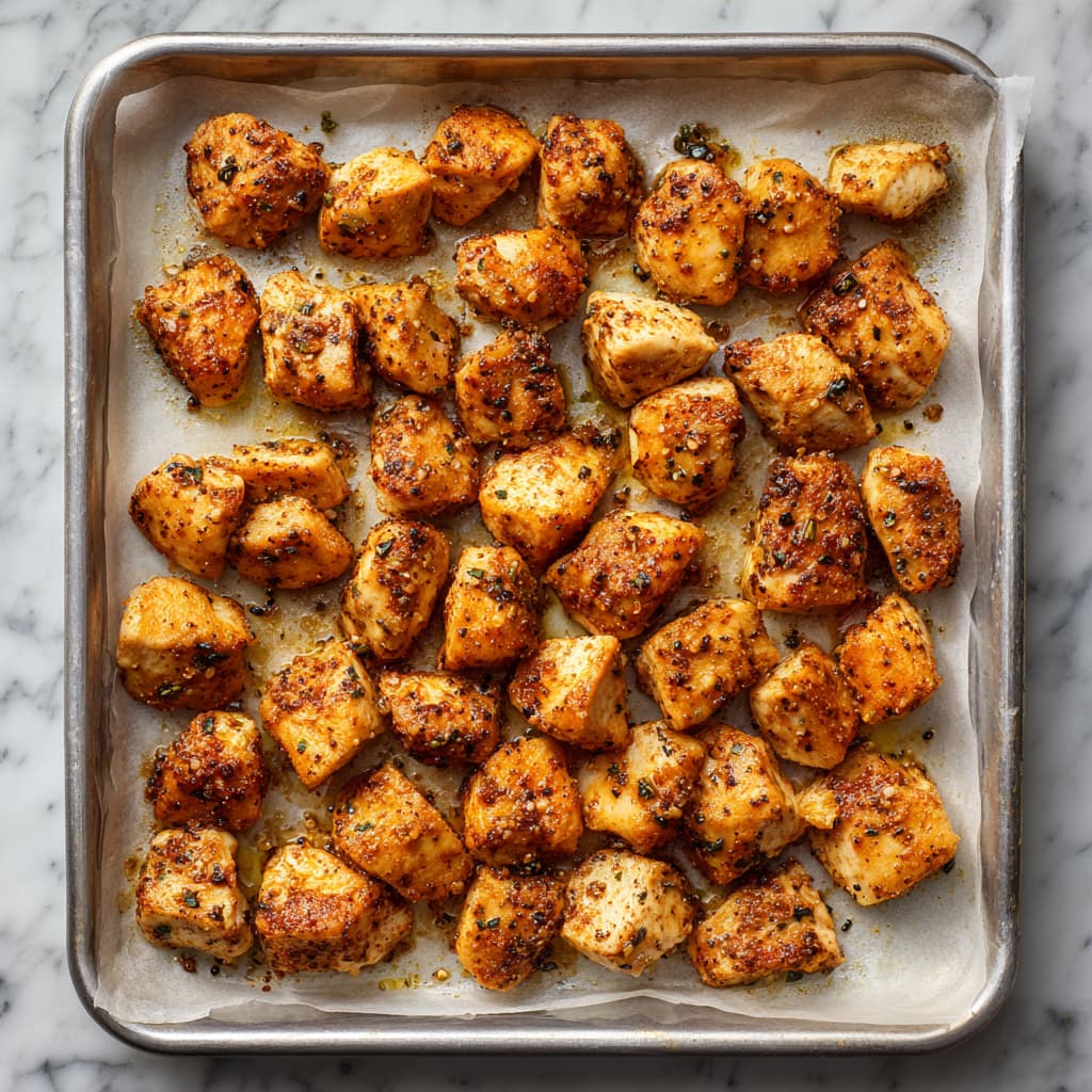 Chicken pieces roasting in the oven until golden and cooked through.