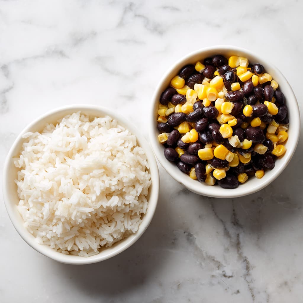 Assembled high protein taco bowl with ground turkey, rice, beans, and fresh toppings.