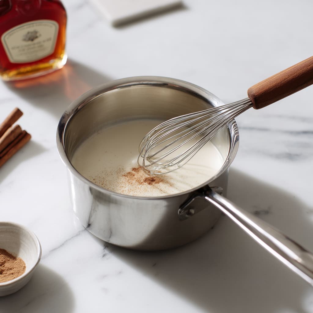 Cinnamon and vanilla added to protein milk mixture for cinnamon roll flavor
