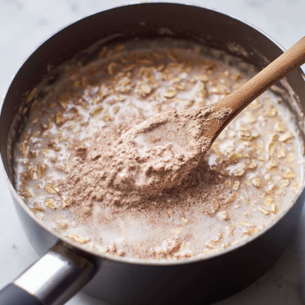 Protein powder mixed into oatmeal until smooth.